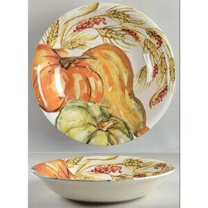 Pottery Barn Watercolor Pumpkin 14" Round Ironstone Serving Bowl Thanksgiving